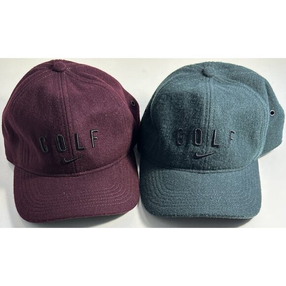 (2) Lot Nike Golf Wool Hat Green & Burgundy Classic99 Adjustable Dri-fit - Picture 1 of 2